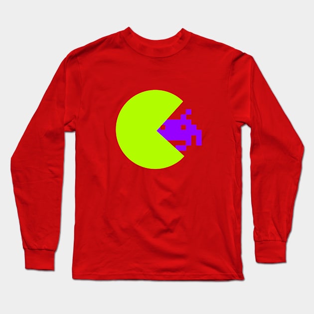 PACMAN vs SPACE INVADER GREEN NEON Long Sleeve T-Shirt by BITLY